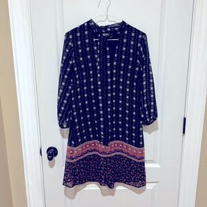 Lily Rose Black Floral Red Color Blocked Tie Neck Dress